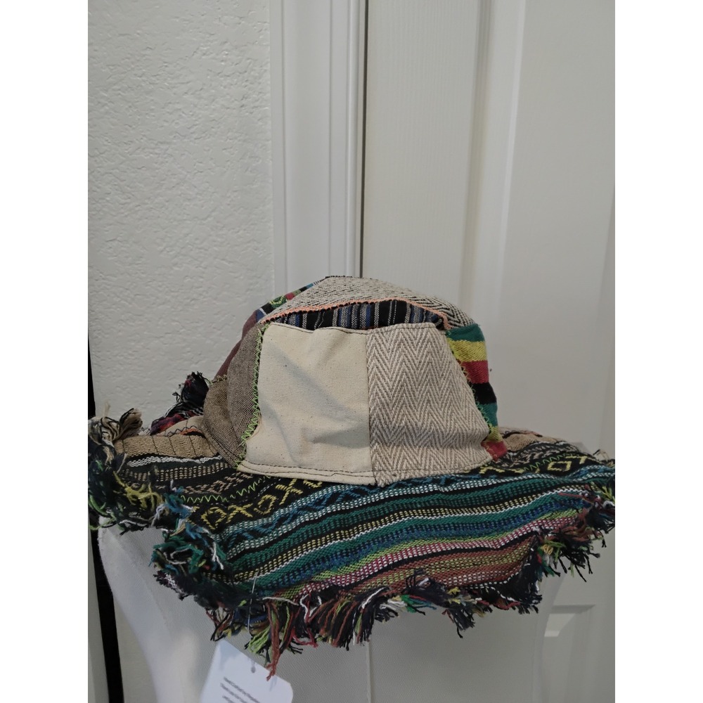 Rising International Patchwork Bucket Hat Multi Color Hemp Cotton Nepal Boho